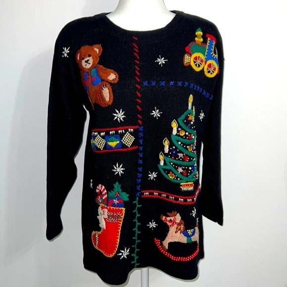 Victoria Jones Sweaters - Victoria Jones Vintage Ugly Christmas Sweater with shoulder pads size Small